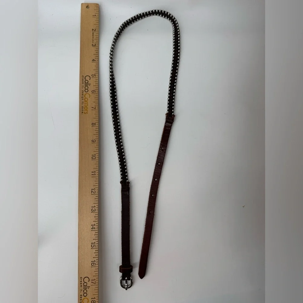 Vintage Leather Belt with Metal Bead Detail – Adjustable, Western Boho Style
